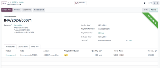 Step by step process to handle down payments in Odoo17