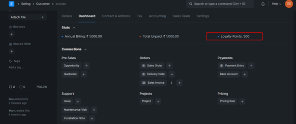 Loyalty Program In ERPNext View Earned Loyalty Points