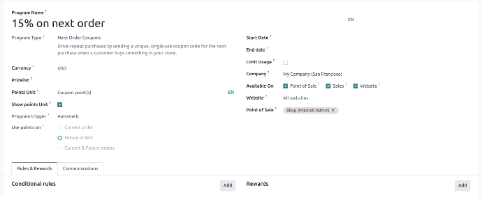 Coupon and Next Order Coupon In Odoo 17 Creating a Promotion Program Type as "Next Order Coupon Program" In Odoo