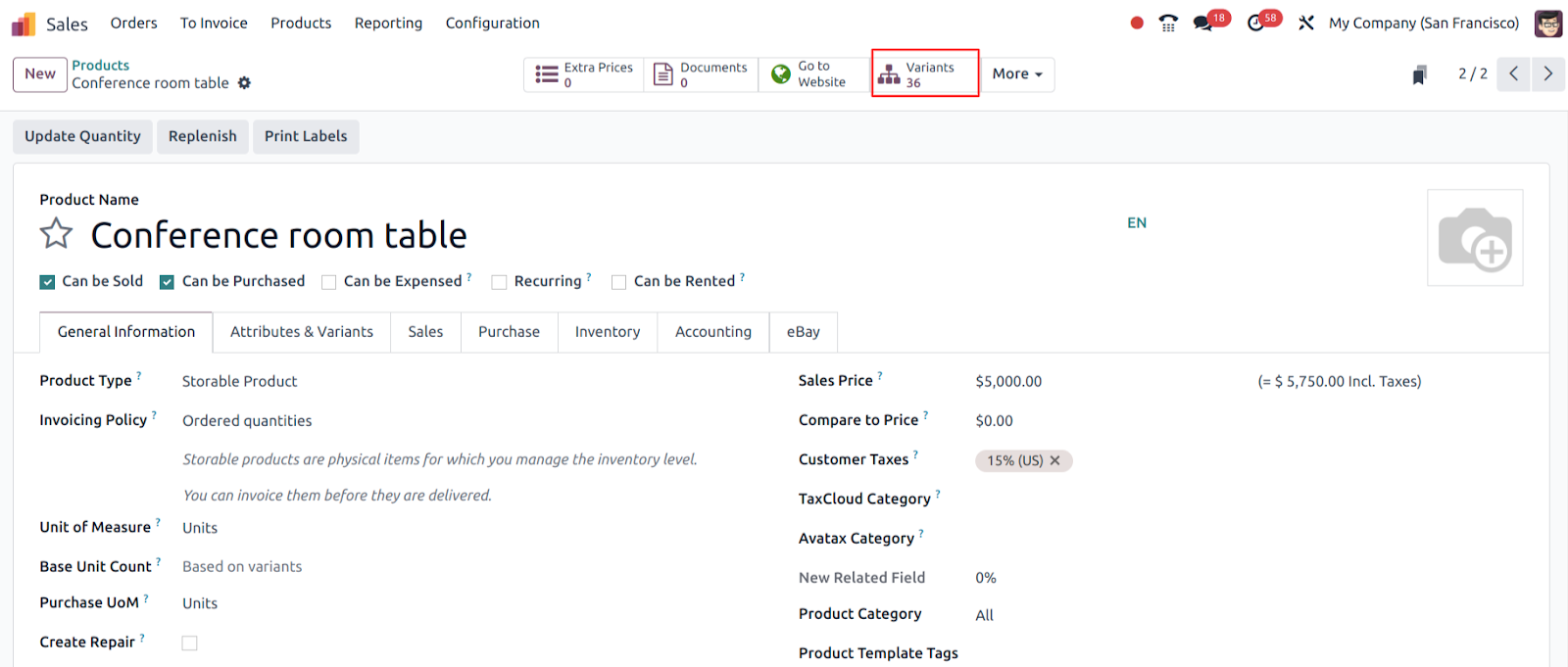Product Variant In Odoo