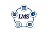 Logo of LMS (Learning Management System) with interconnected circular icons representing different functions or modules