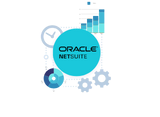 Oracle Netsuite Logo with small icons of Graph, clock and setting
