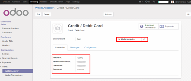 Website Wallet Module for Odoo Add your Payment Acquirer Details
