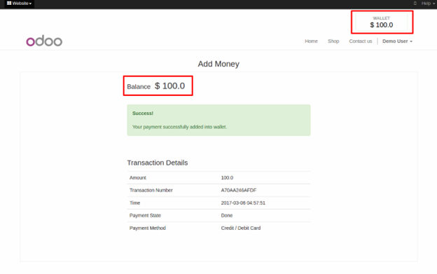 Website Wallet Module for Odoo Add money to your Wallet