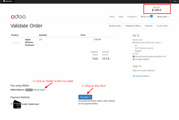 Website Wallet Module for Odoo Checkout that order and pay it via Wallet