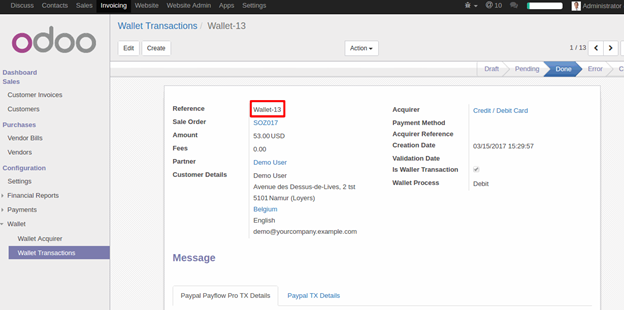 Website Wallet Module in Odoo Login as Admin and check Sale Order and Wallet Transaction