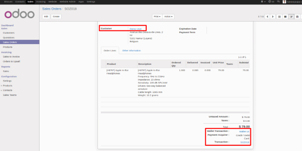 Website Wallet Module in Odoo Login as Admin and check Sale Order and Wallet Transaction