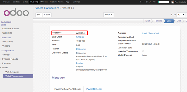 Website Wallet Module in Odoo Login as Admin and check Sale Order and Wallet Transaction