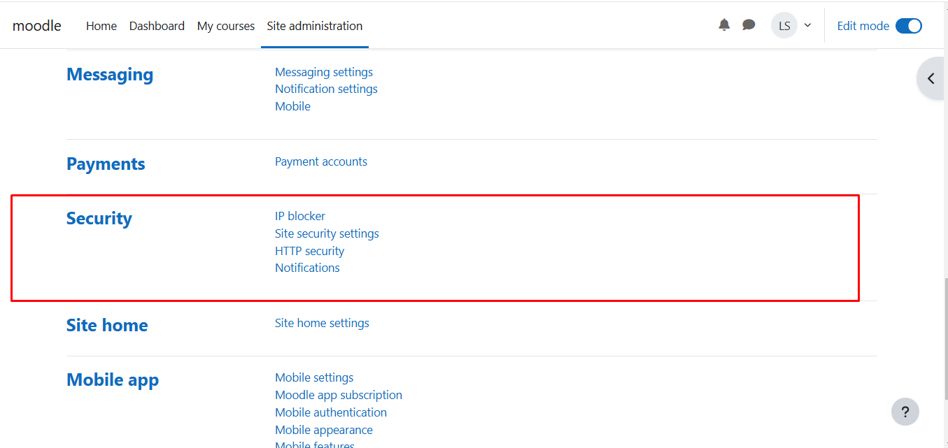Security settings in moodle Security settings in moodle