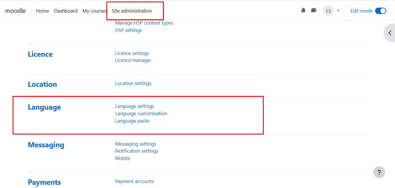 Language settings in moodle Language settings in moodle