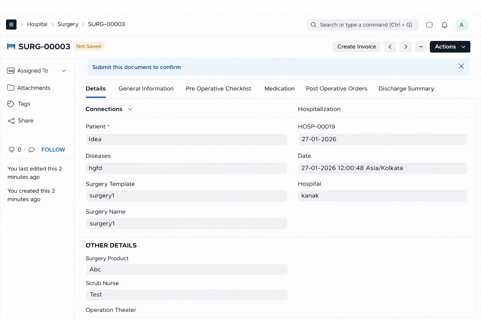 ERPNext Patient Admission Form