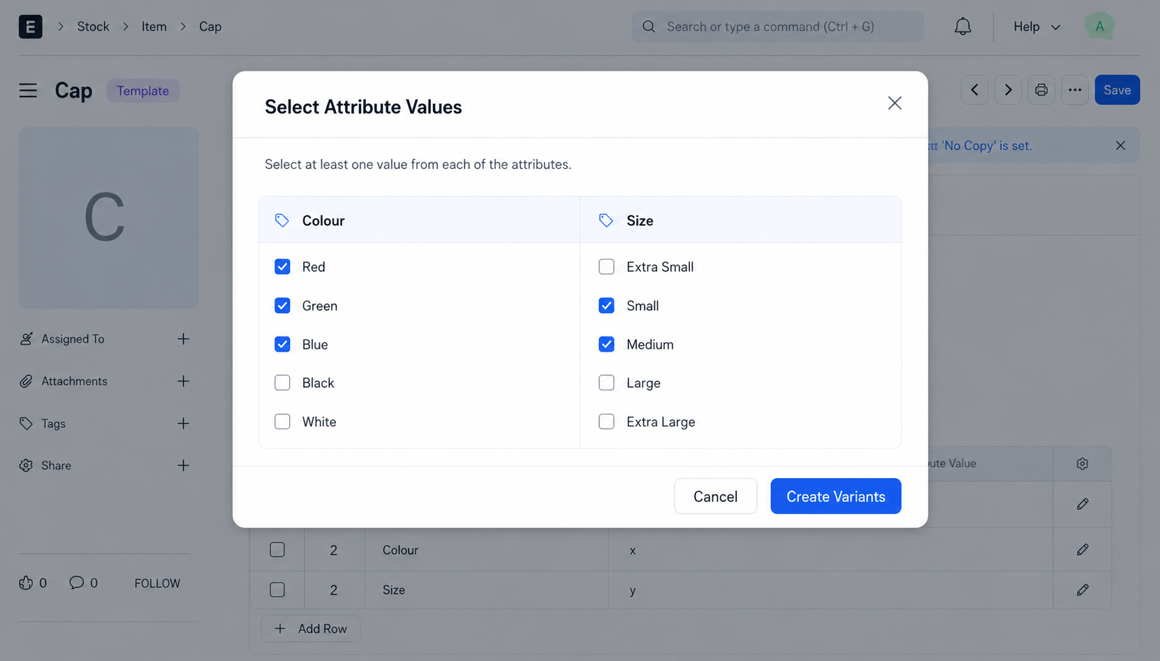 ERPNext Website Variant Matrix