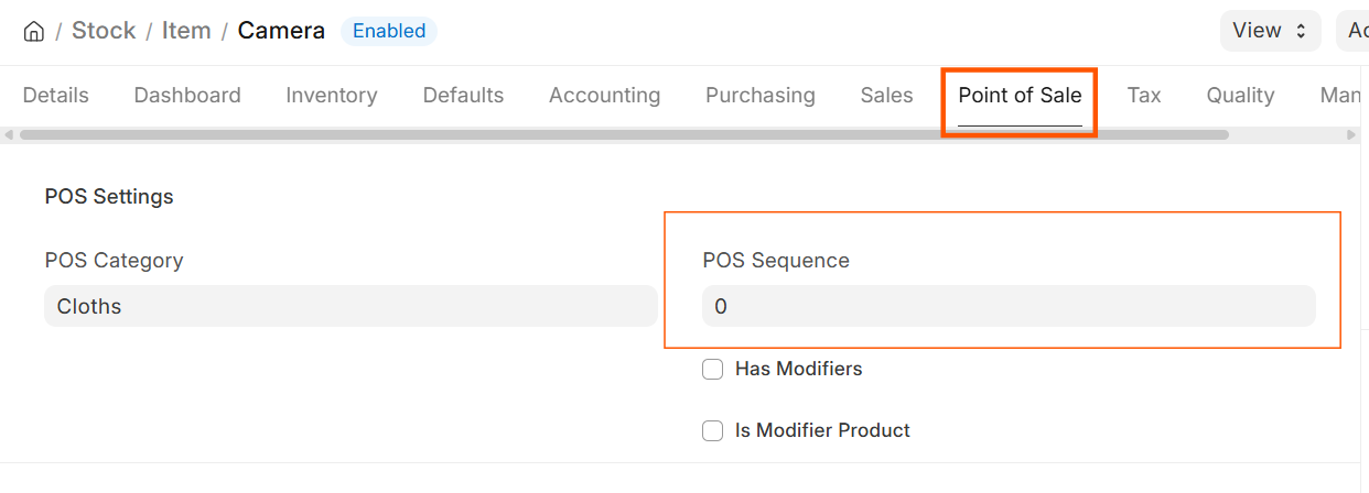 ERPNext POS Product Sequence