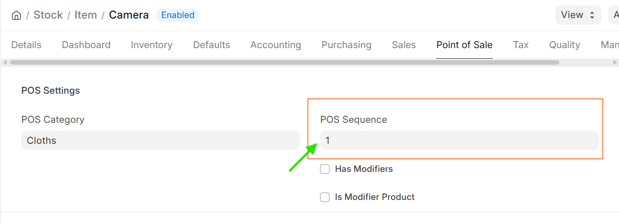 ERPNext POS Product Sequence