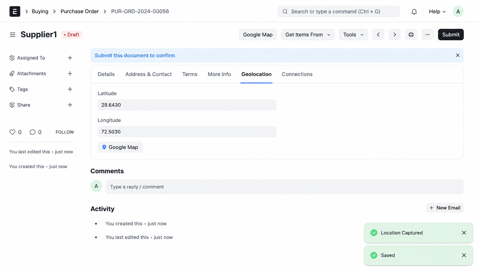 ERPNext Purchase Geolocation
